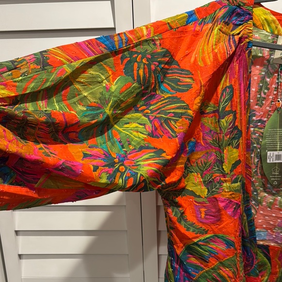 FARM Rio NWT Urban Jungle Colorful  Print Tie-Front Blouse. - Picture 6 of 12